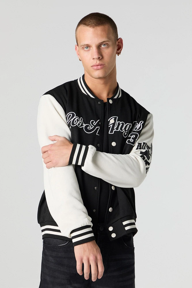 Blouson de style universitaire en molleton avec motif brod