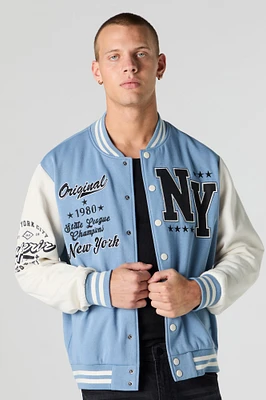 Blouson de style universitaire en molleton avec motif brod