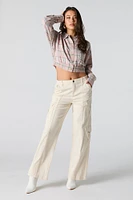 Plaid Button-Up Cropped Long Sleeve Top