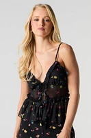 Chiffon Ruffle Tie Front Cami