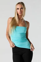 Mesh Ruched Asymmetrical Halter Top
