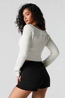 Ribbed Knit Boat Neck Sweater