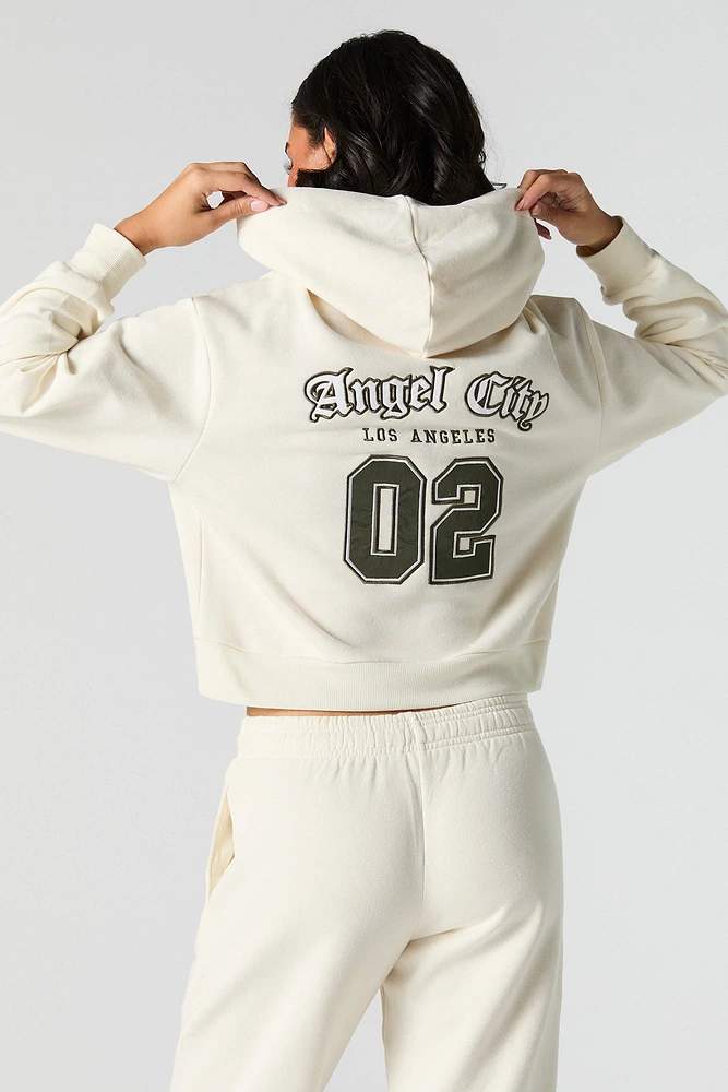 Embroidered Cropped Fleece Hoodie