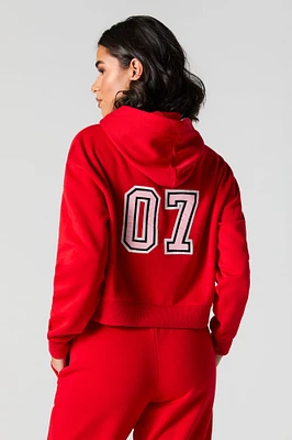 Embroidered Cropped Fleece Hoodie