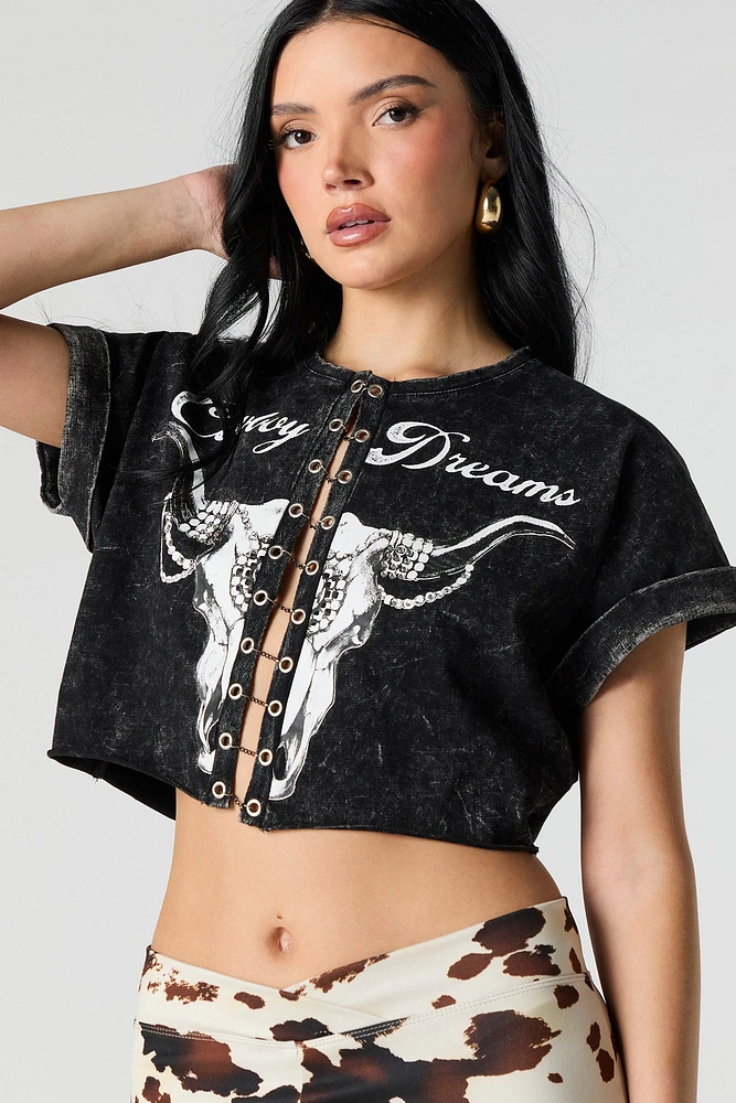 T-shirt délavé à imprimé Country Dreams avec chaîne