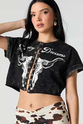T-shirt délavé à imprimé Country Dreams avec chaîne