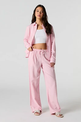 Pantalon à jambe large en mélange de lin avec taille coulissante