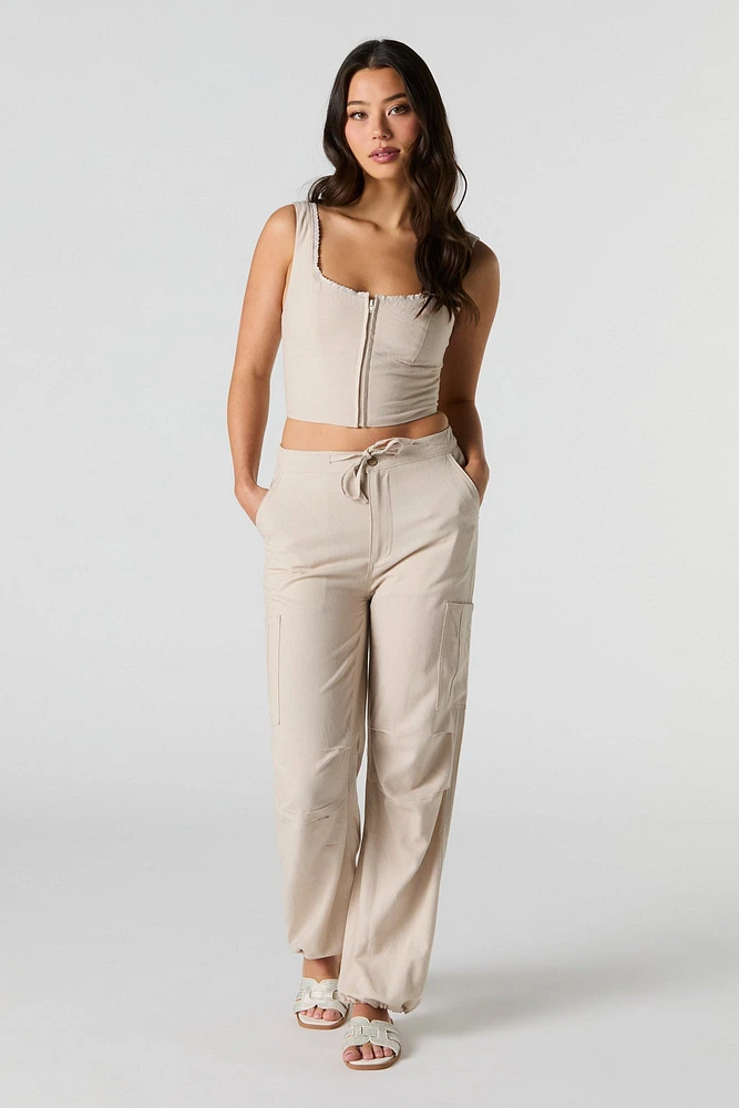 Linen-Blend Cuffed Cargo Pant