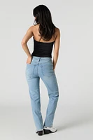 Rhinestone Fringe Pocket Straight Leg Jean