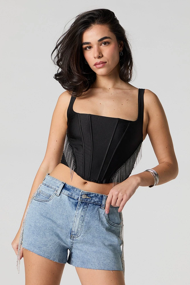 Rhinestone Fringe Denim Short