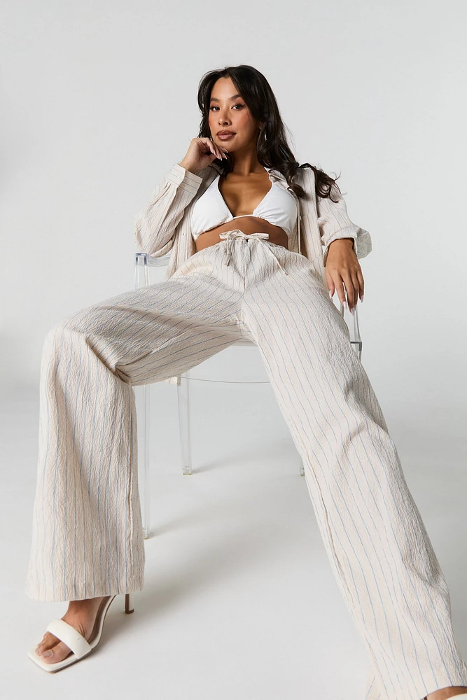 Textured Striped Wide Leg Pant