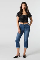 Capri en denim extensible à ourlet roulé