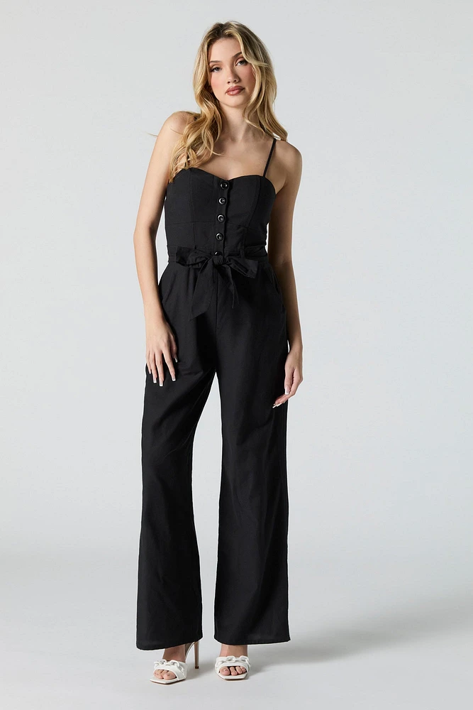 Combinaison jambe large avec ceinture et devant boutonné