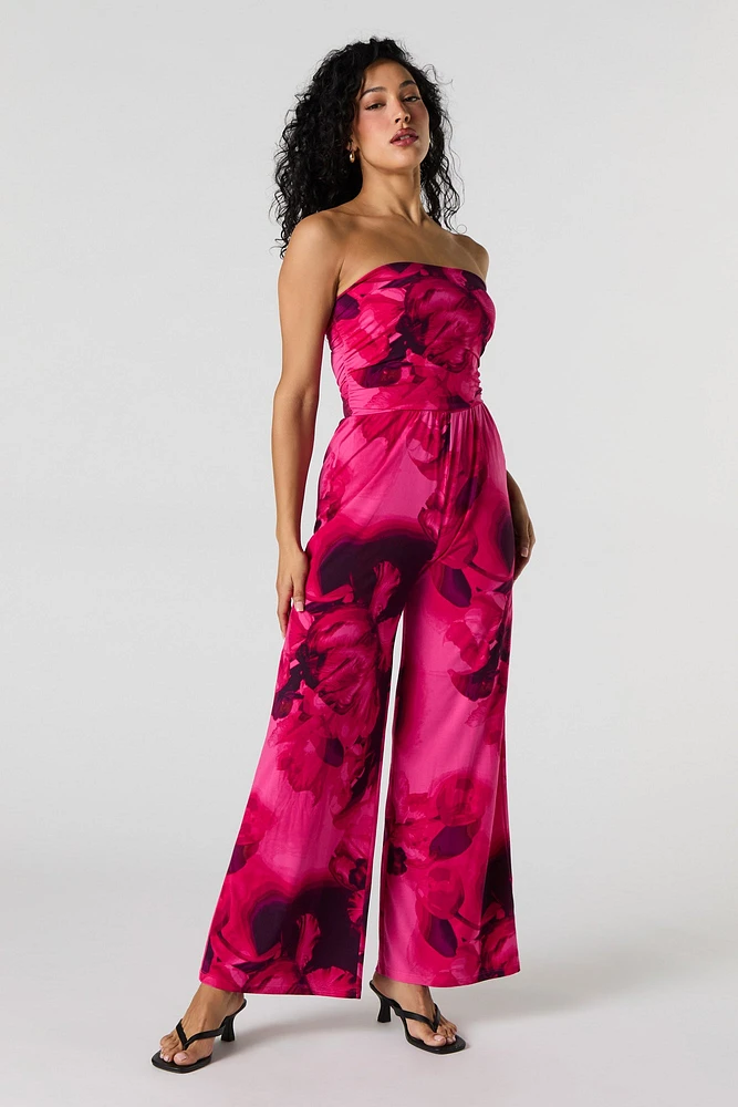 Floral Strapless Wide Leg Jumpsuit