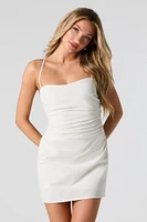 Linen-Blend Lace-Up Back Mini Dress
