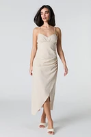Linen-Blend Strappy Back Midi Slit Dress