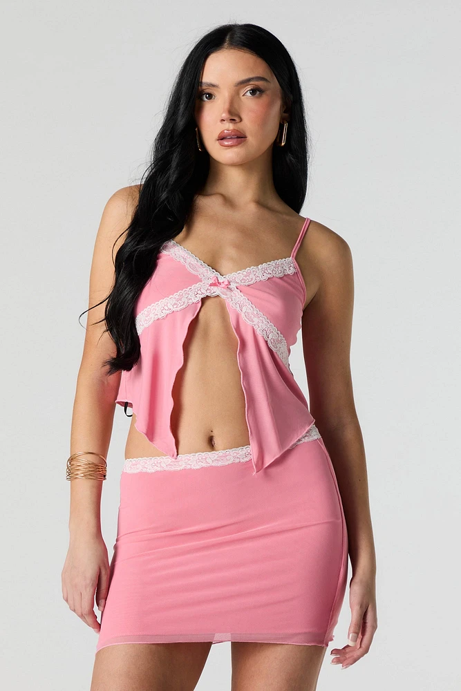 Mesh Lace Trim Mini Skirt