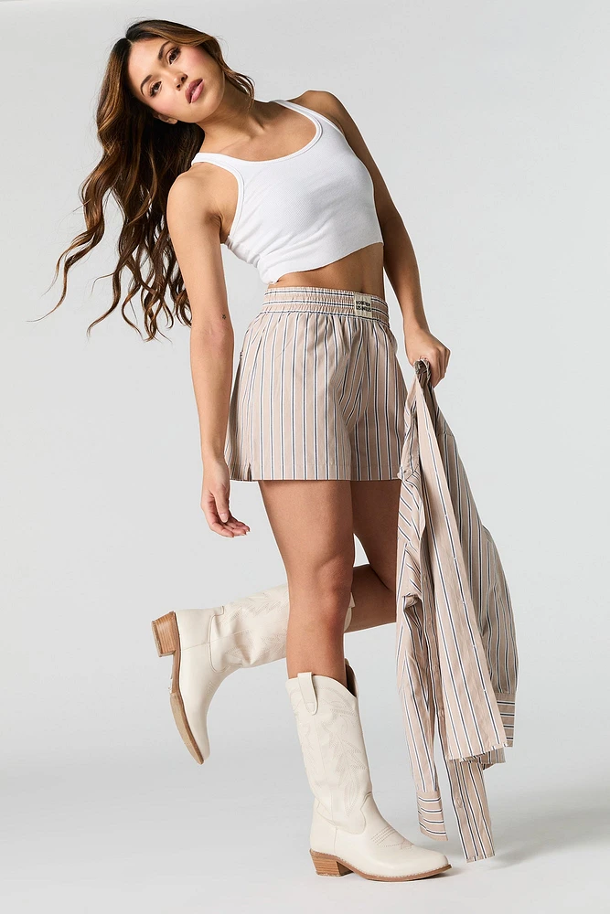 Short en rayé popeline avec taille coulissante