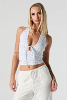 Ribbed Lace Trim Halter Top
