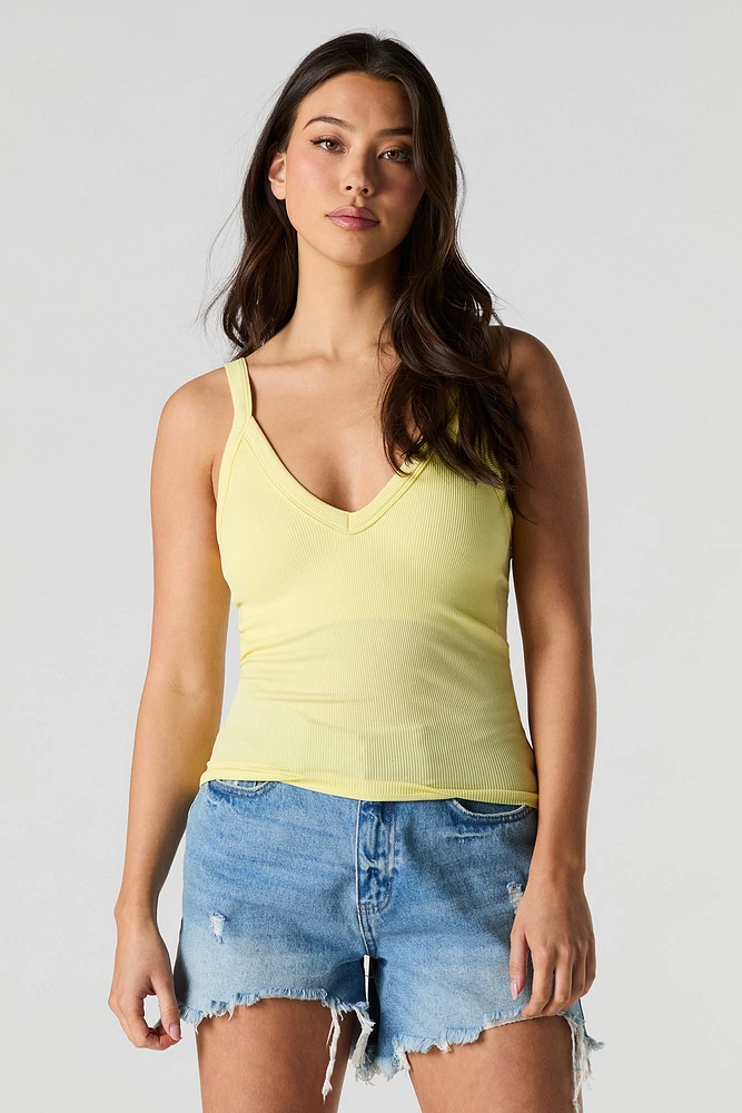 Seamless Ribbed V-Neck Tank with Built-In Cups