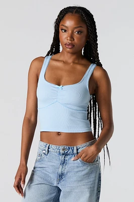 Ribbed Lace Trim Cinched Tank