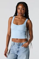 Ribbed Lace Trim Cinched Tank