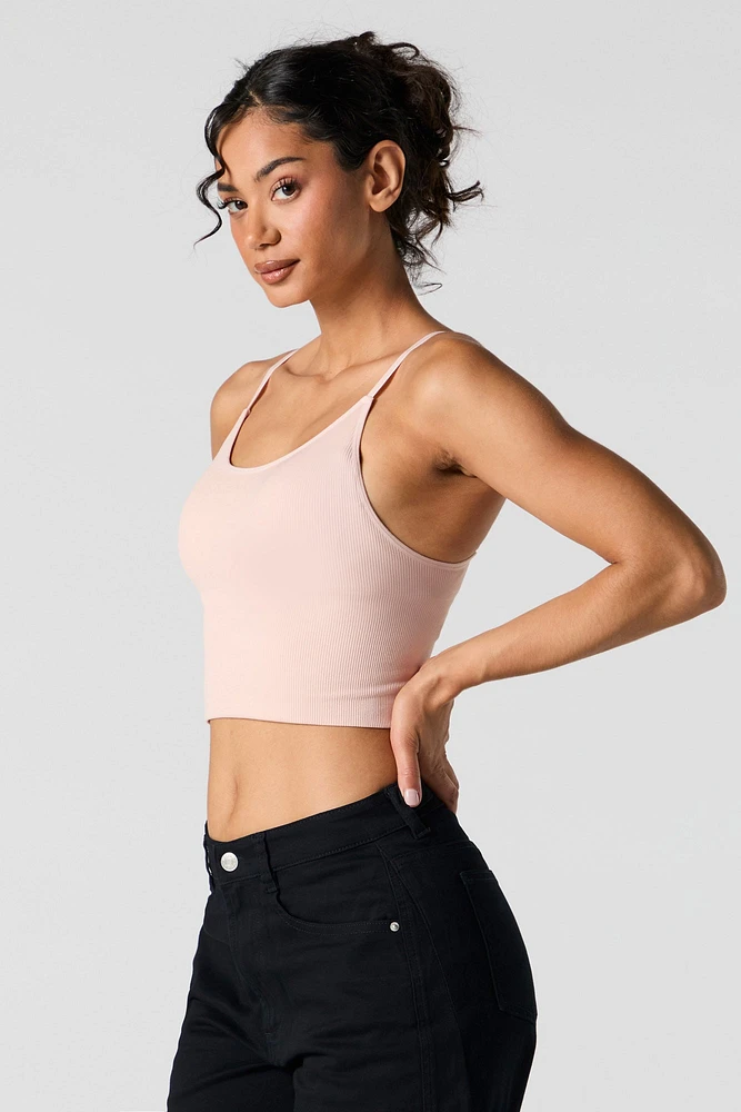 Seamless Ribbed Cropped Cami with Built-In Bra Cups