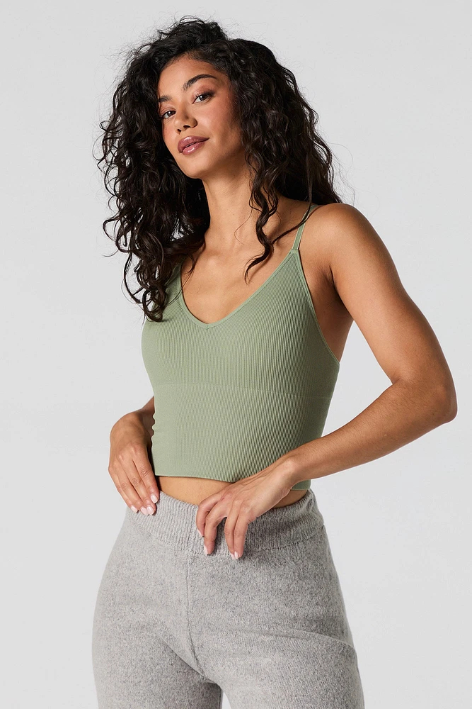 Seamless Ribbed V-Neck Cropped Cami