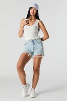 Seamless Ribbed Scoop Neck Lace Trim Tank