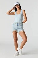 Seamless Ribbed Scoop Neck Lace Trim Tank