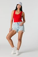 Seamless Ribbed Scoop Neck Lace Trim Tank