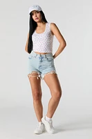 Seamless Ribbed Scoop Neck Lace Trim Tank