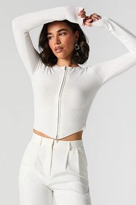 Zip-Up Curved Hem Sweater