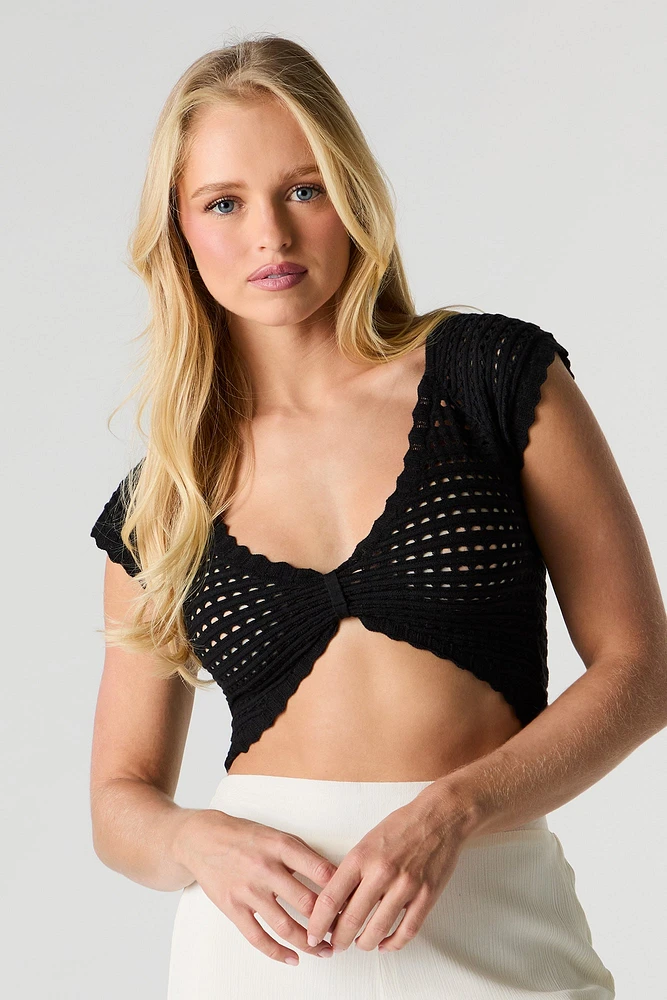 Haut écourté en tricot ouvert à col V