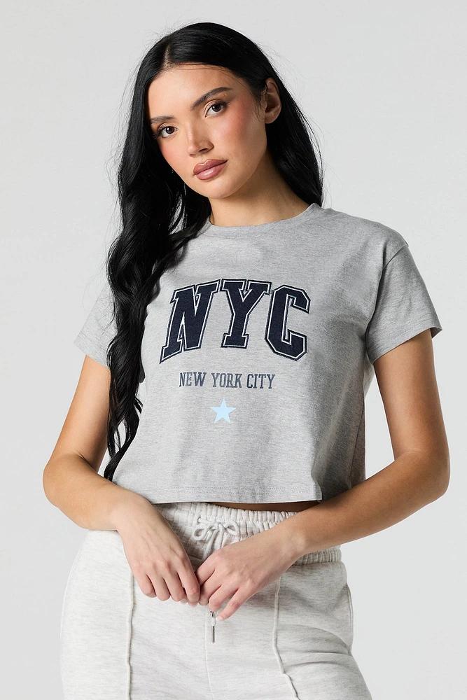 NYC Embroidered Cropped T-Shirt