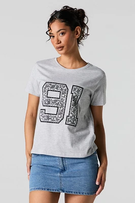 91 Rhinestone Graphic Boyfriend T-Shirt