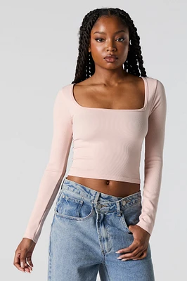 Ribbed Square Neck Long Sleeve Top
