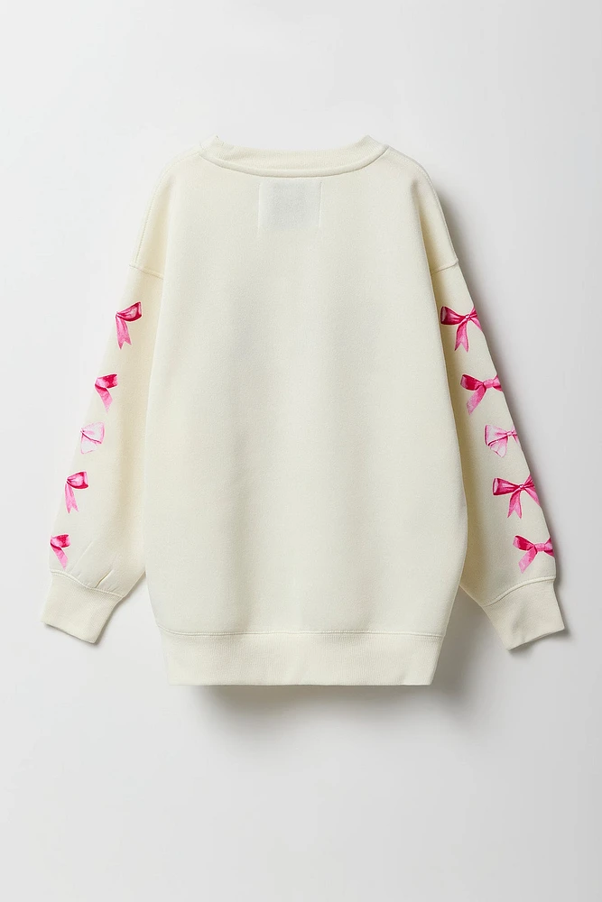 Girls Oversized Graphic Fleece Sweatshirt