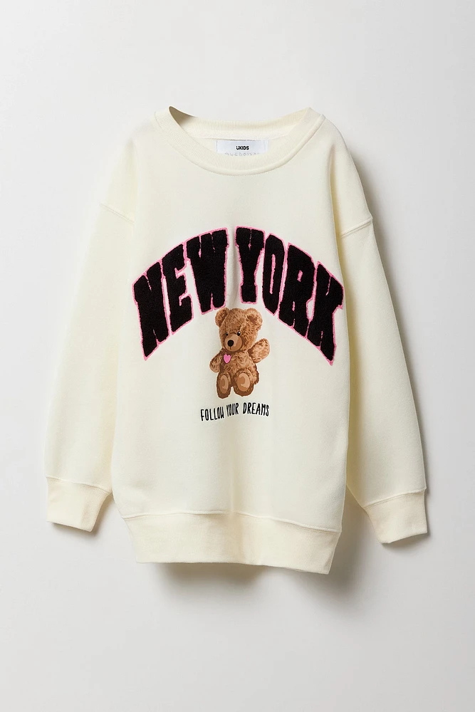 Girls Oversized City Embroidered Fleece Sweatshirt