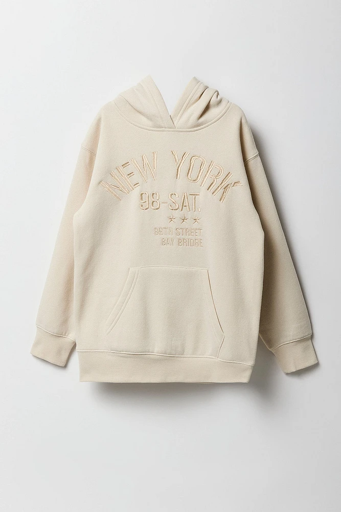 Girls Oversized City Graphic Fleece Hoodie