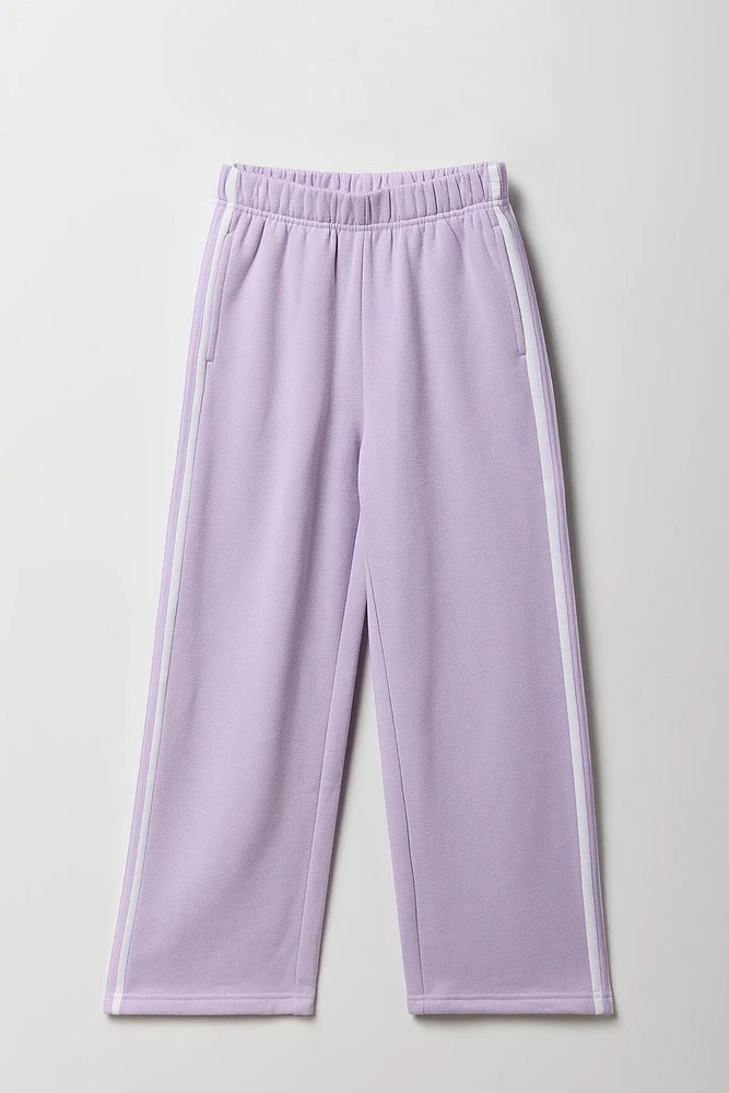 Girls Side Striped Wide Leg Fleece Sweatpant