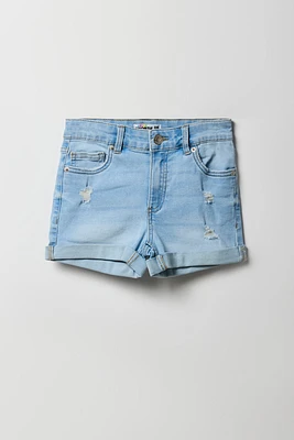 Short court mi-taille en denim d'aspect usé pour fille