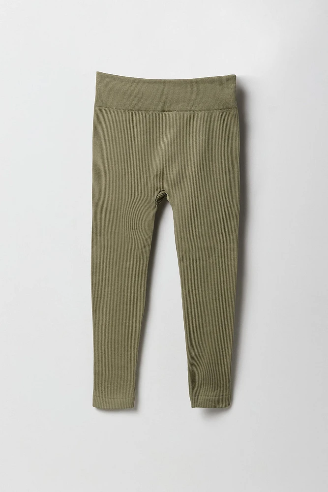 Girls Seamless Ribbed Solid Legging