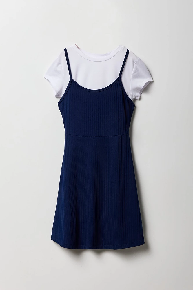 Girls T-Shirt & Ribbed Skater Dress 2 Piece Set