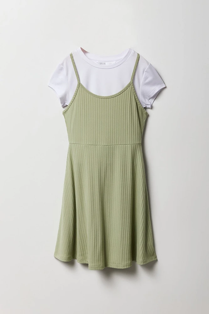 Girls T-Shirt & Ribbed Skater Dress 2 Piece Set