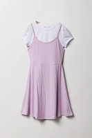 Ensemble avec t-shirt et robe à jupe virevoltante côtelée pour fille