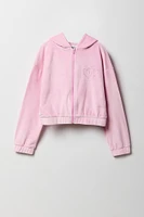 Girls Rhinestone Velour Zip-Up Hoodie