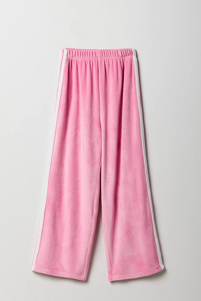 Girls Active Velour Side Striped Wide Leg Pant