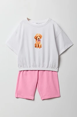 Girls Graphic Cinched T-Shirt & Biker Short 2 Piece Set