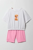 Girls Graphic Cinched T-Shirt & Biker Short 2 Piece Set